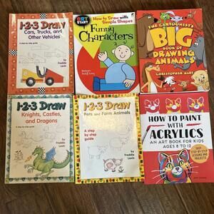 🔥🔥SOLD🔥🔥 Huge Lot Beginners Kids Art Books 1-2-3 Draw Paint Acrylics Animals